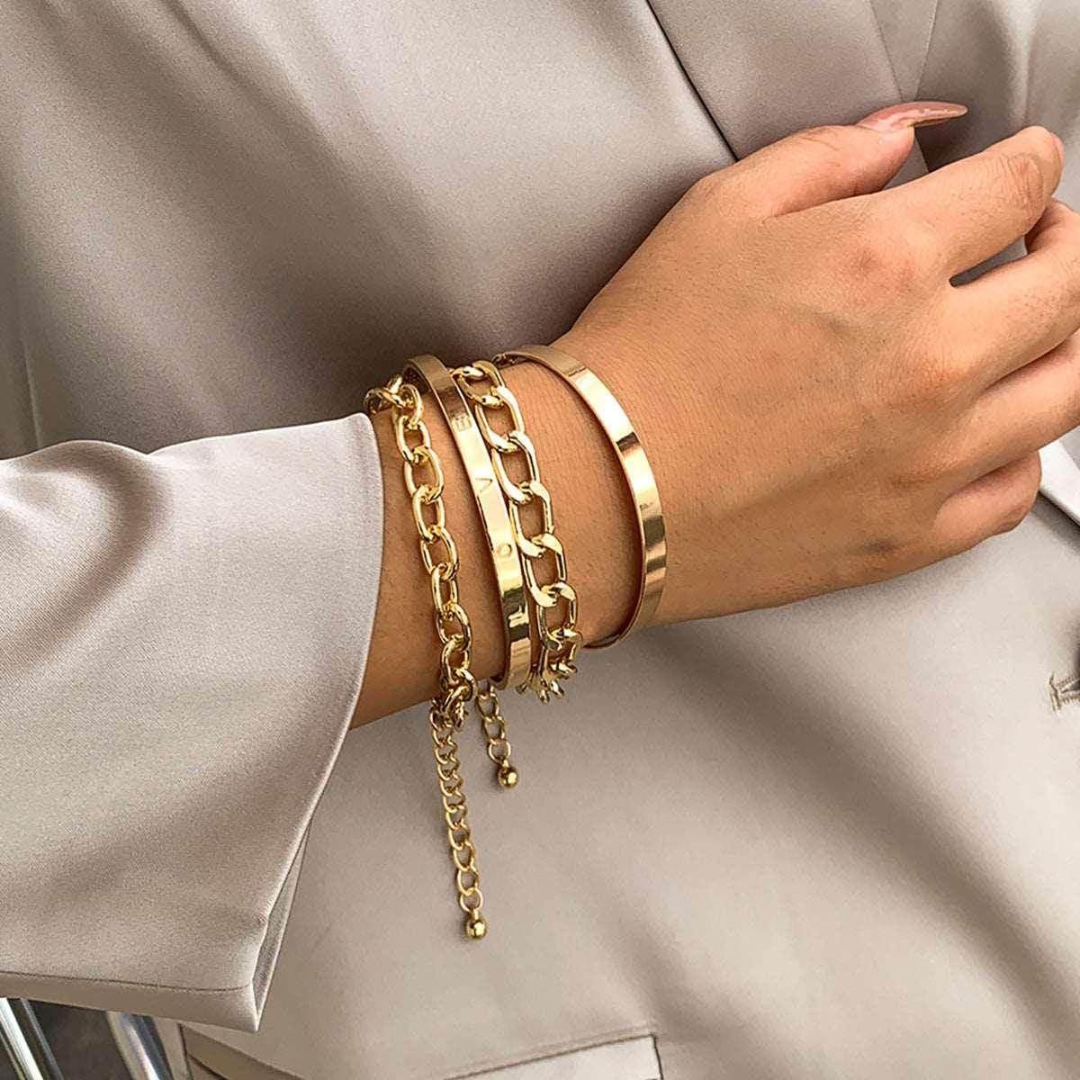 Shop Simple C-Shaped Hollow Chain Bracelet Set - Buy Now - ZA-Zola