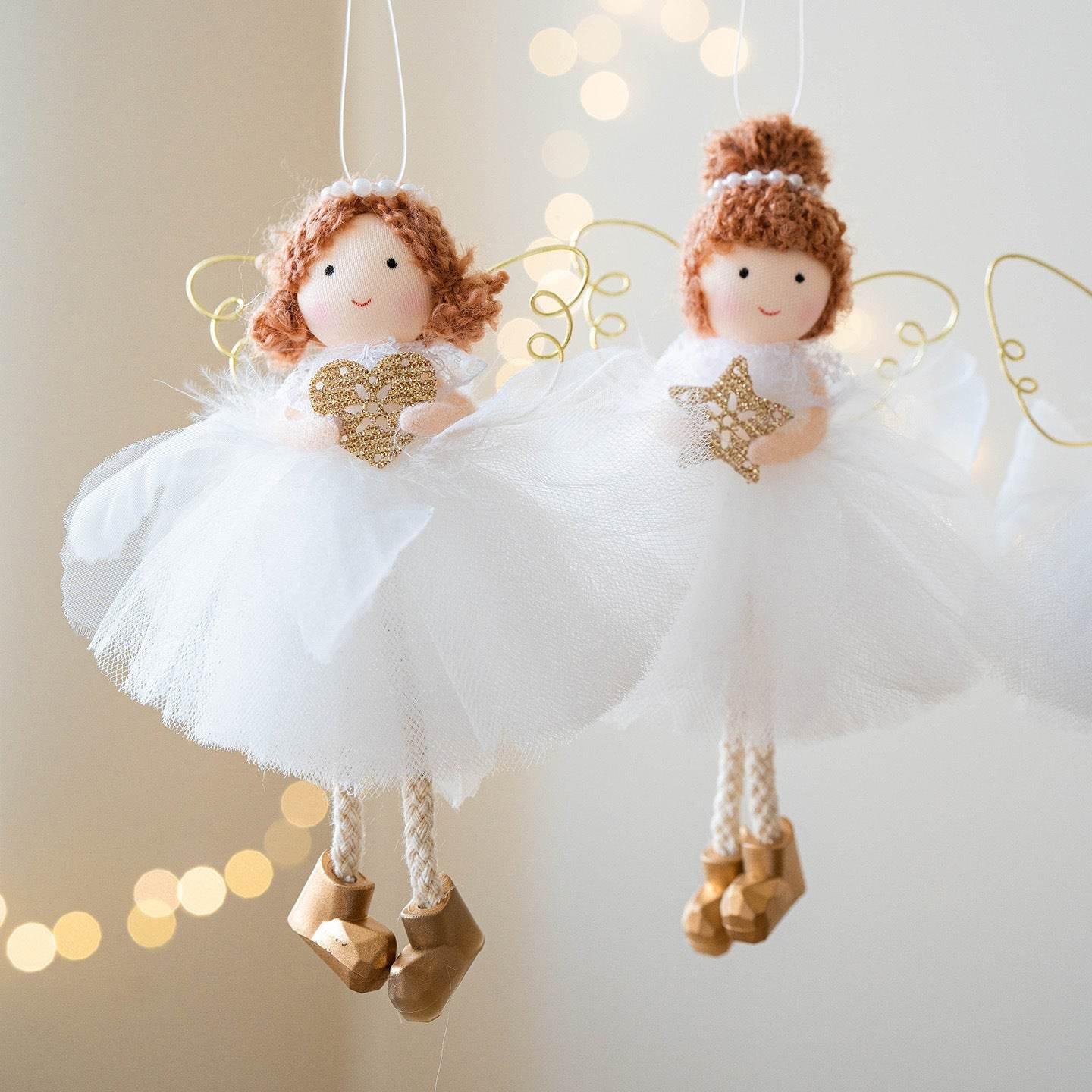 Christmas Angel Girl Pendant White Tulle Skirt & Golden Wings - ZA-Zola