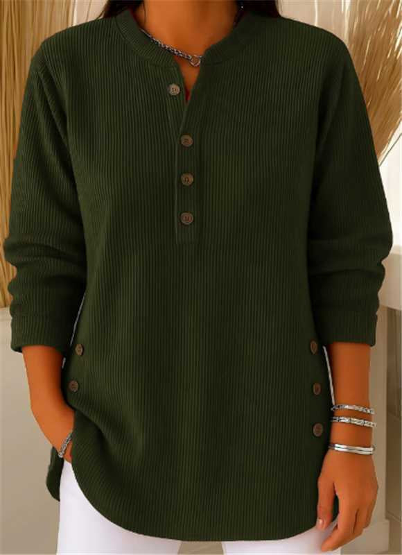 V-Neck Button Sweater Top | Women's Long-Sleeved Blouse