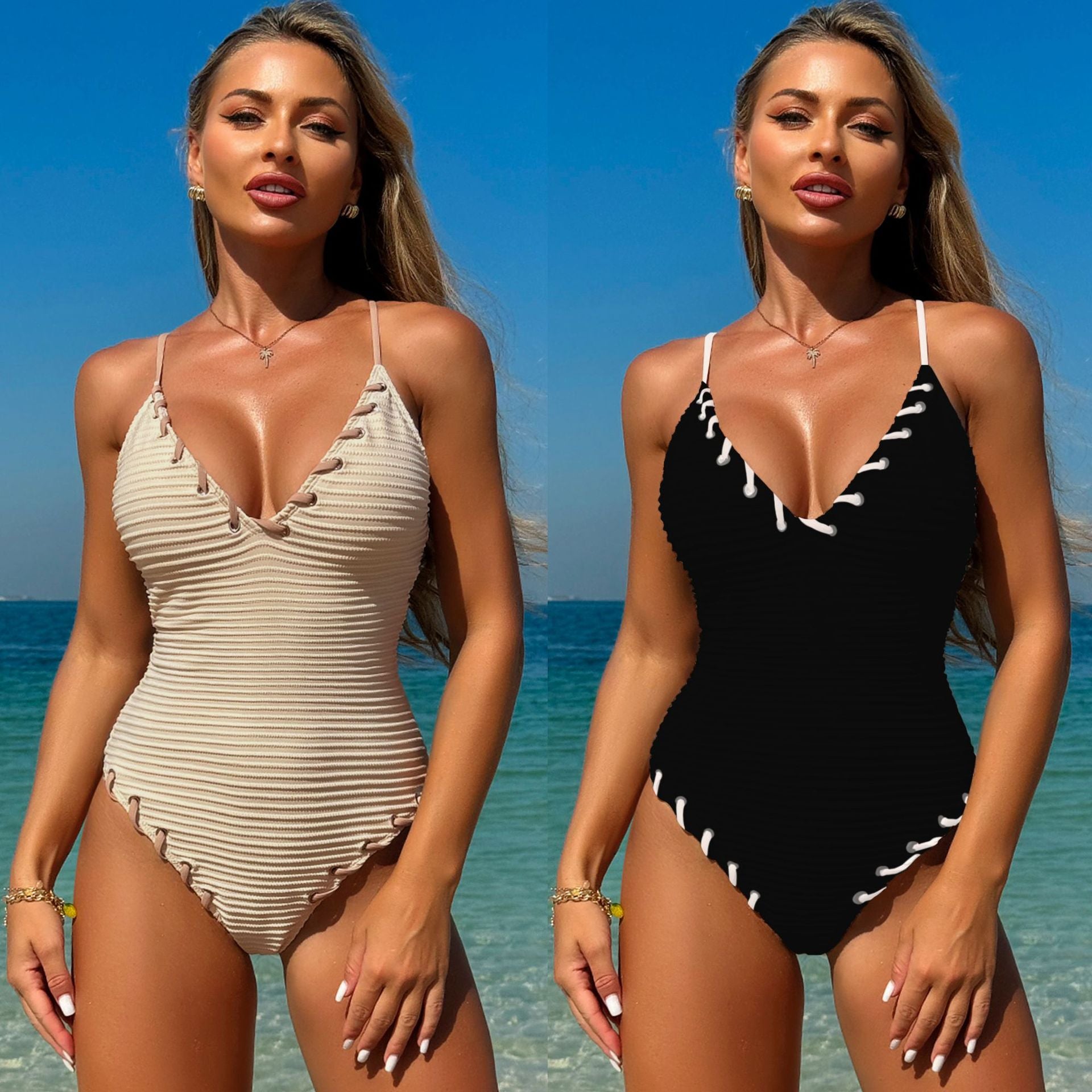 Sexy Solid Color One Piece Swimsuit Women – Body Hugging Beach Bikini