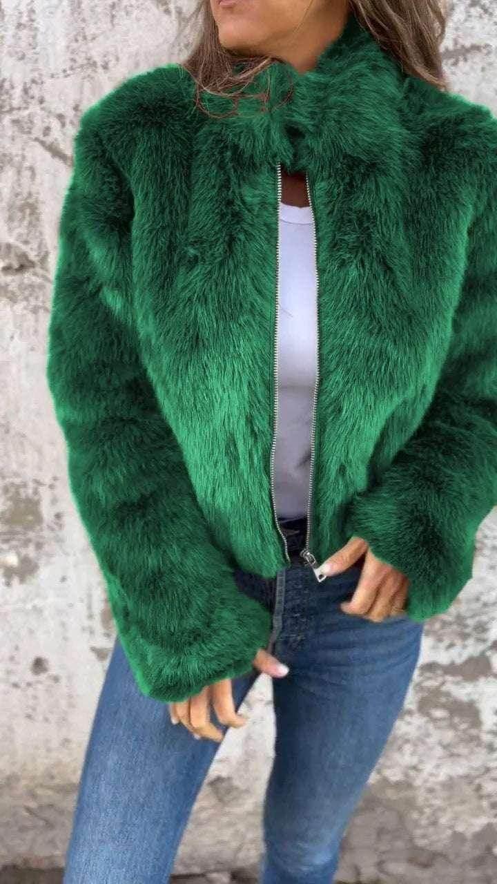 Winter Plush Stand Collar Jacket – Fleece Zipper Coat for Women - ZA-Zola