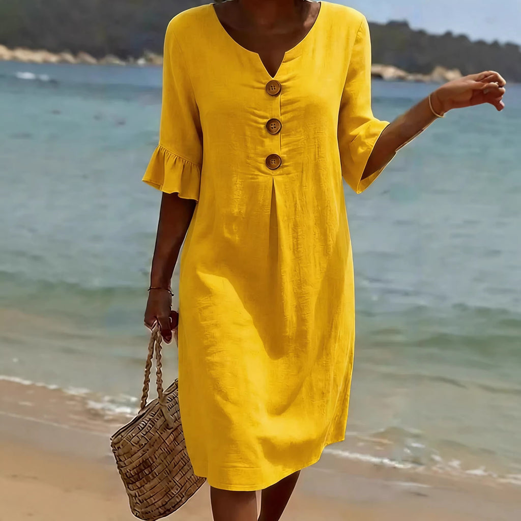 Summer Womens Solid Colored Cotton Dress | Casual A-Line Short Dress for Women
