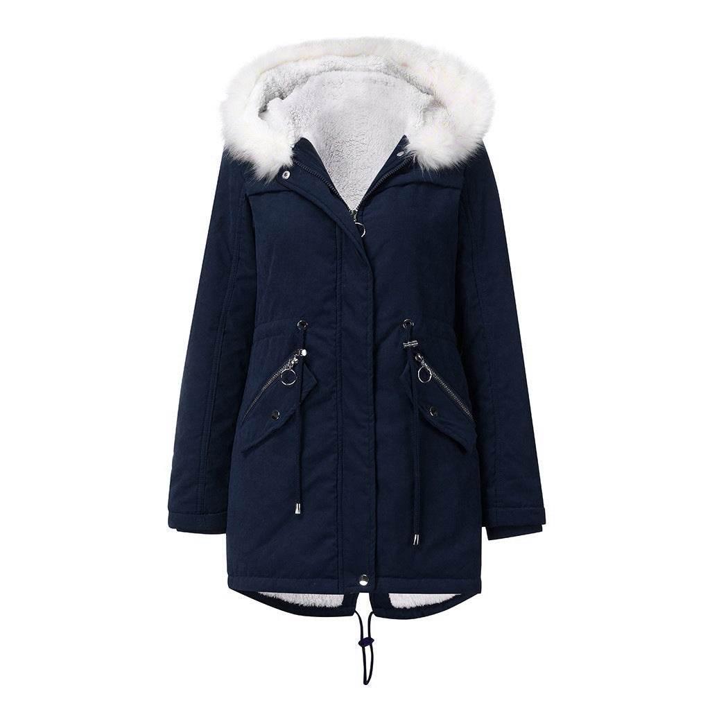Women’s Cotton-Padded Coat with White Fur Collar Parka - ZA-Zola