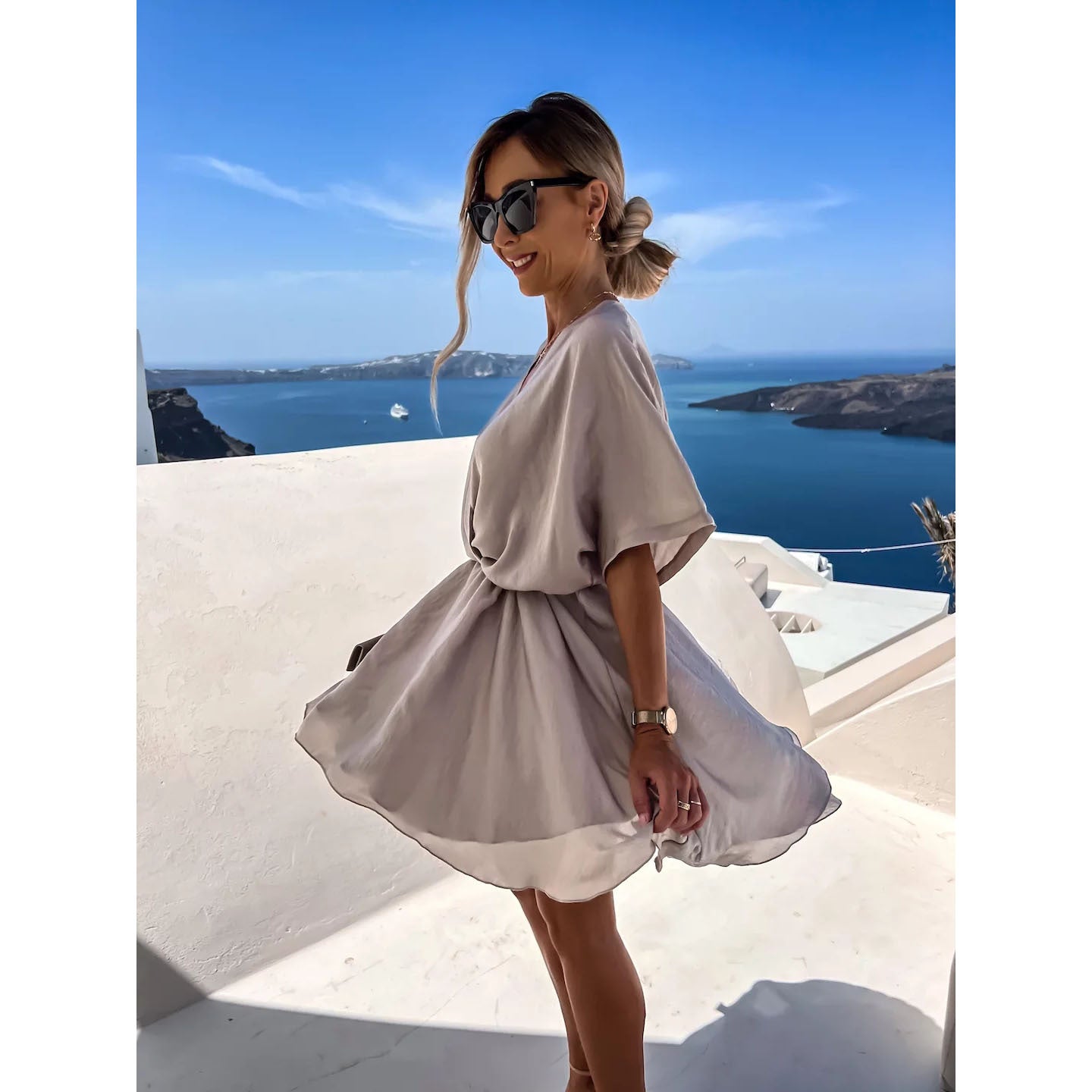 Women's Satin Loose Casual Vacation Midi Dress