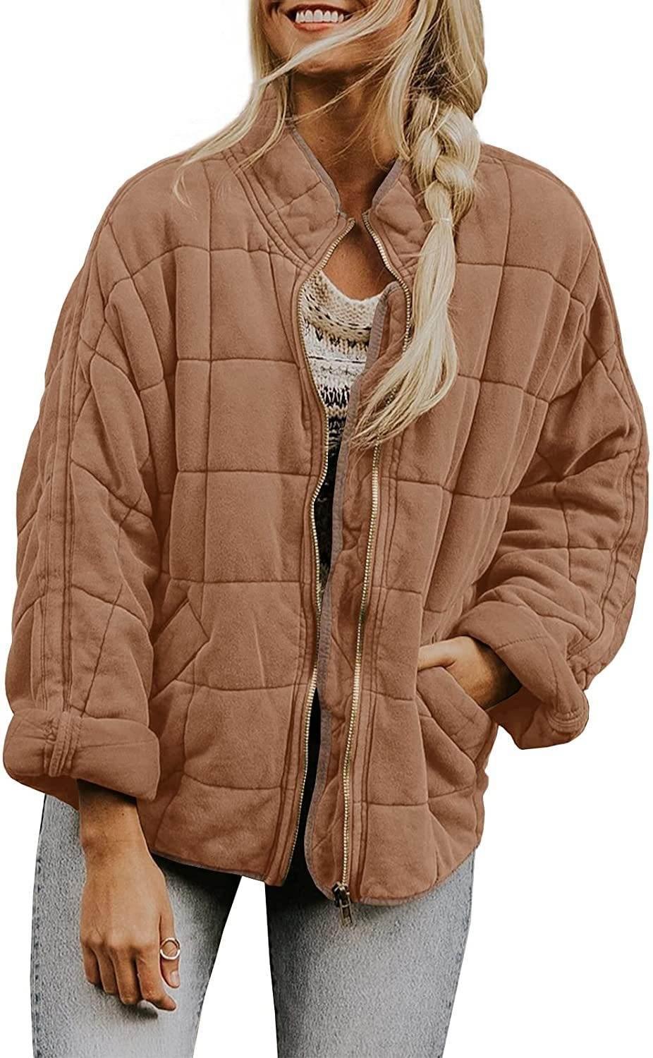 Winter Zip-up Stand Collar Coat for Women | Stylish Plaid Jacket - ZA-Zola