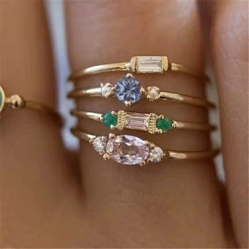 Square Zircon 4-Piece Gold Ring Set for Women - ZA-Zola