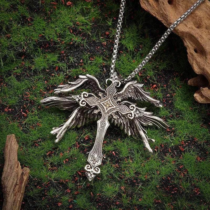 Vintage Angel Wings Cross Pendant Necklace - ZA-Zola