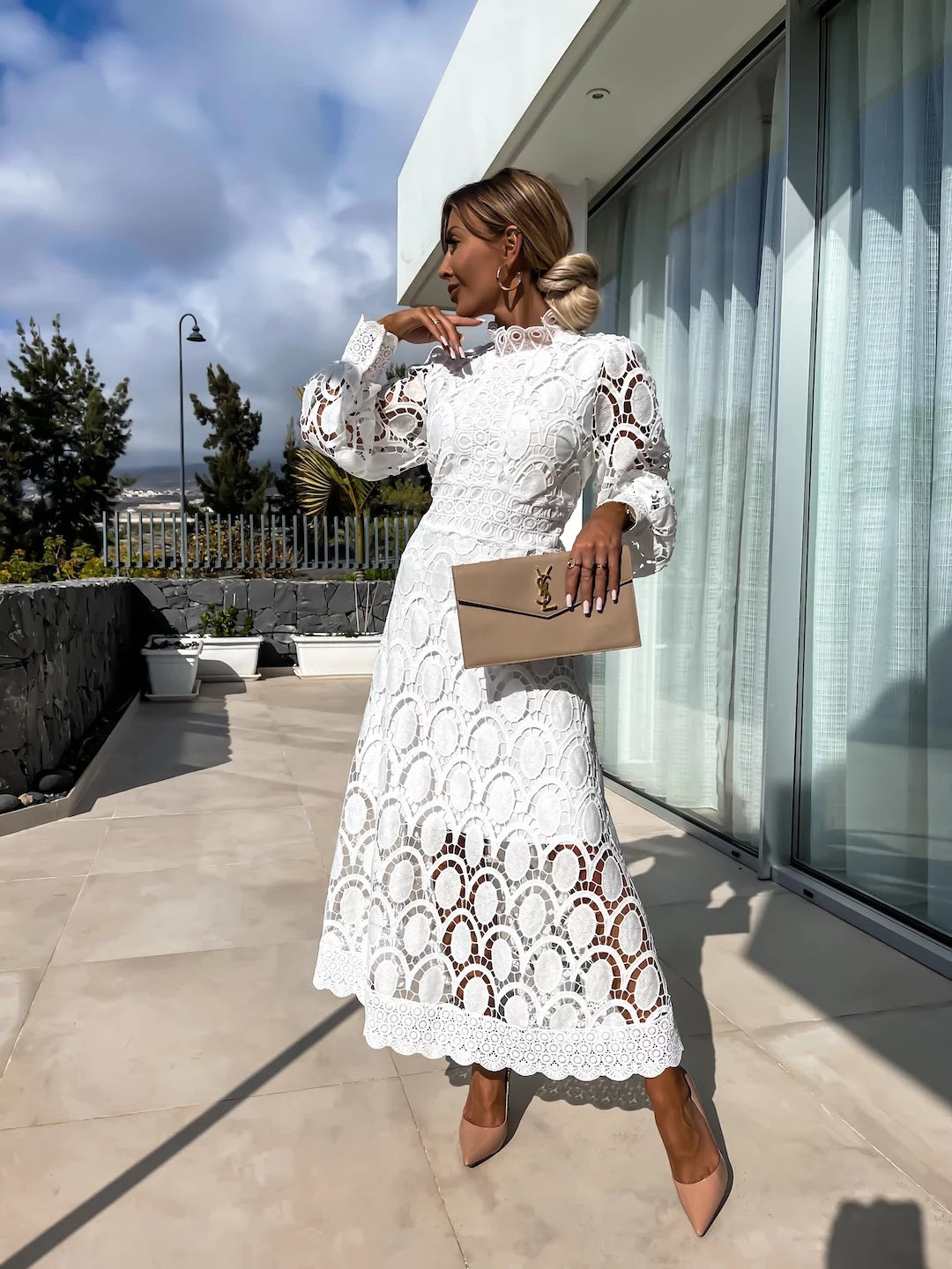 Women’s Fashion Long Patchwork Dress Elegant Solid Color Maxi Dress