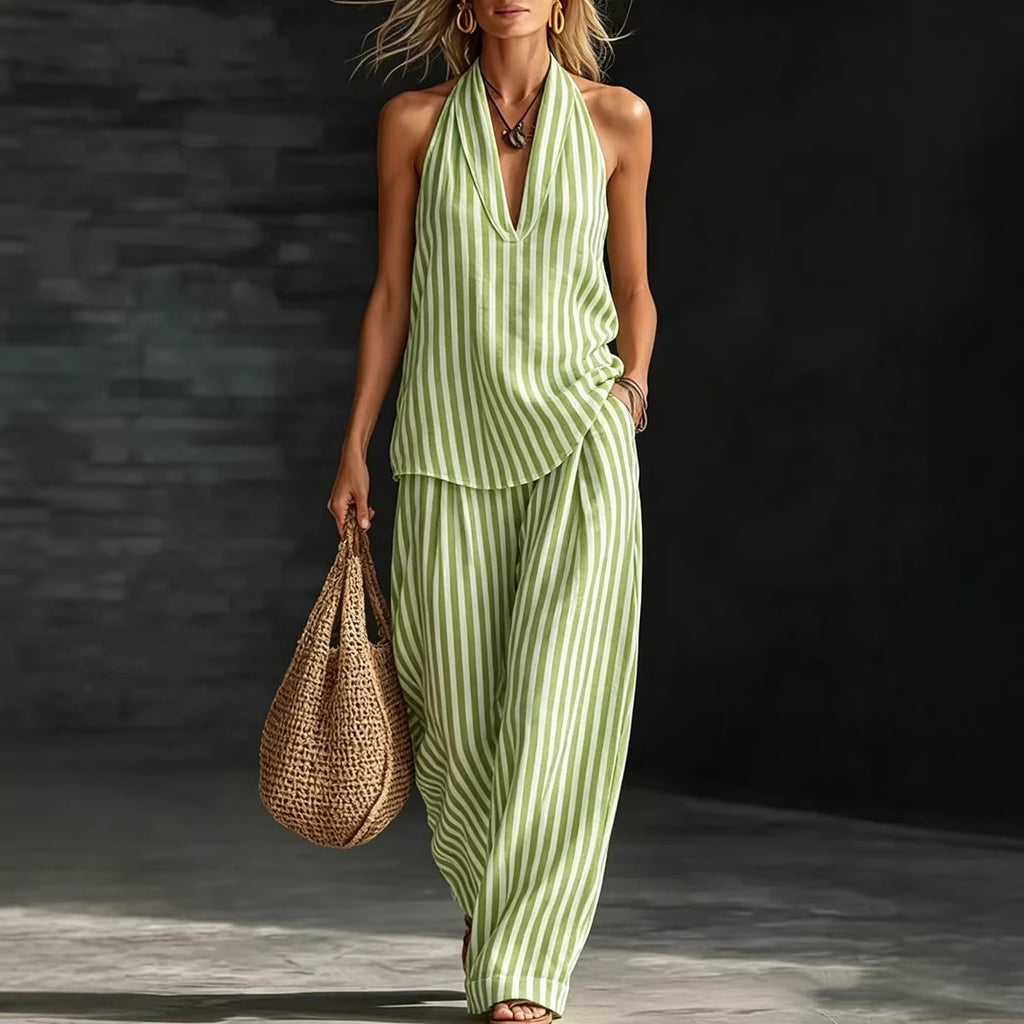 Striped Wide Leg Pants Set | Womens Co-Ord