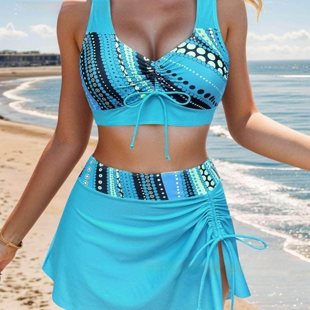Women's Split Swimsuit – 3-Piece Halter Bikini with Skirt (S–XXL) - ZA-Zola