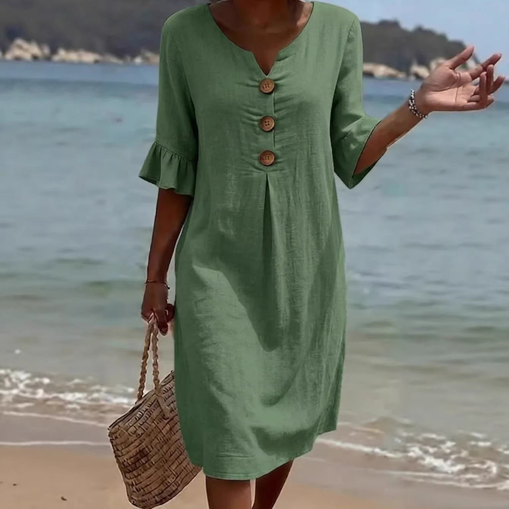 Summer Womens Solid Colored Cotton Dress | Casual A-Line Short Dress for Women
