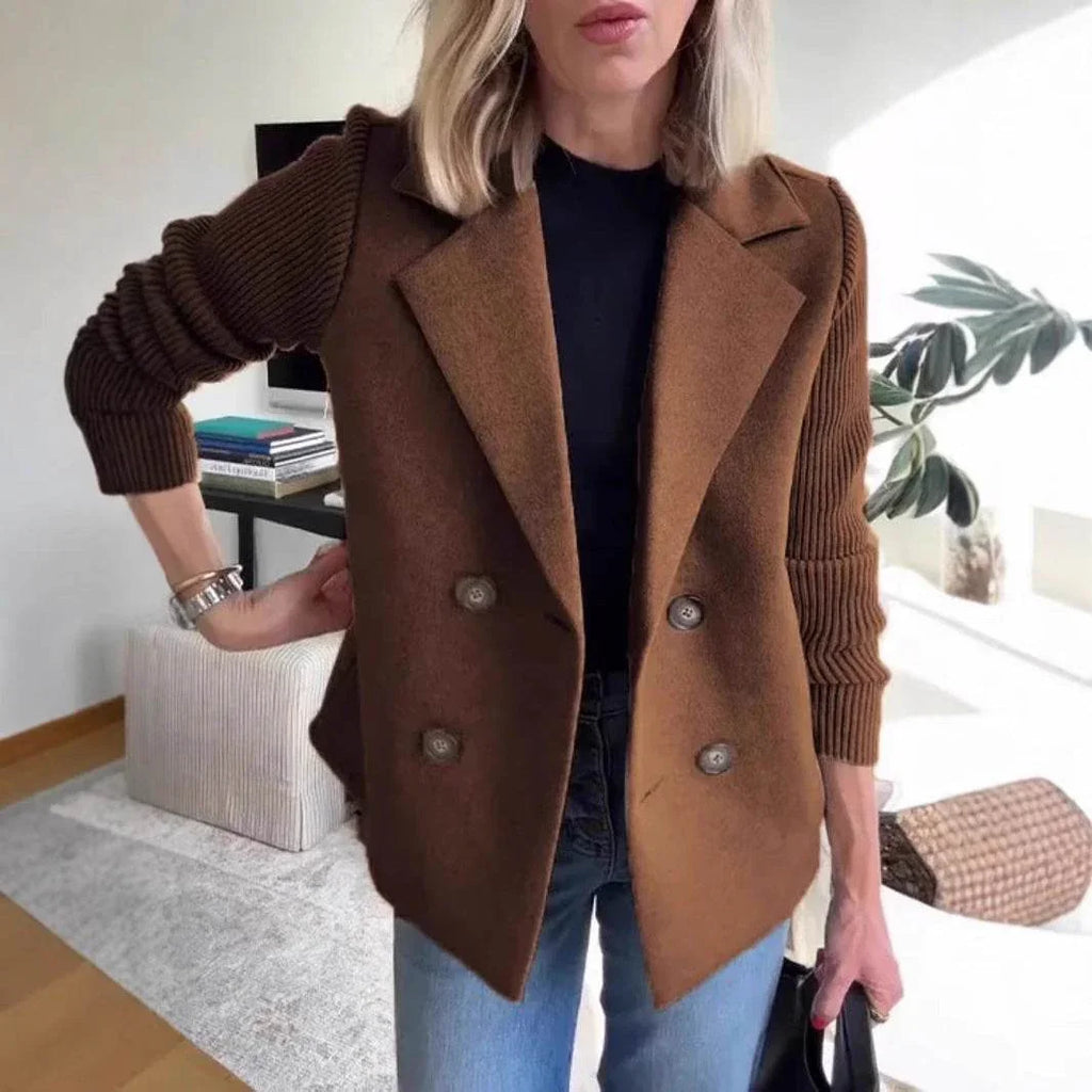 Double Breasted Lapel Jacket | Women's Knitted Sleeve Coat - ZA-Zola