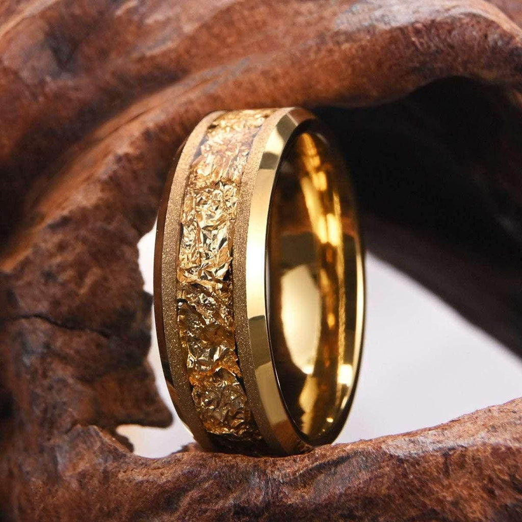 8mm Tungsten Steel Gold Sandblasting Ring - ZA-Zola