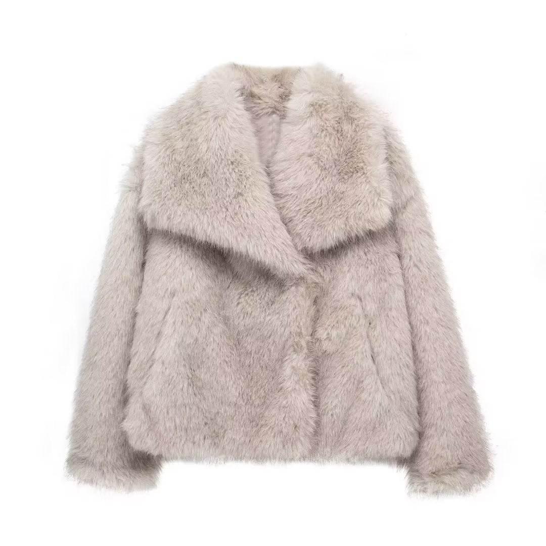 Winter Plush Coat for Women | Fluffy Warm Lapel Jacket - ZA-Zola