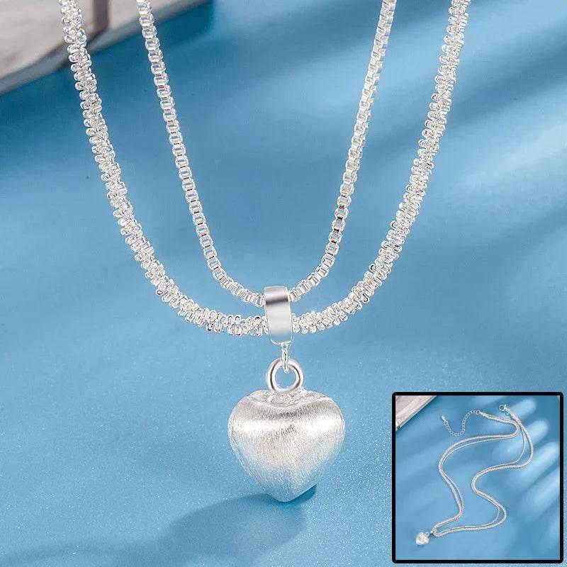 Double Layer Brushed Heart Pendant Necklace for Women - ZA-Zola