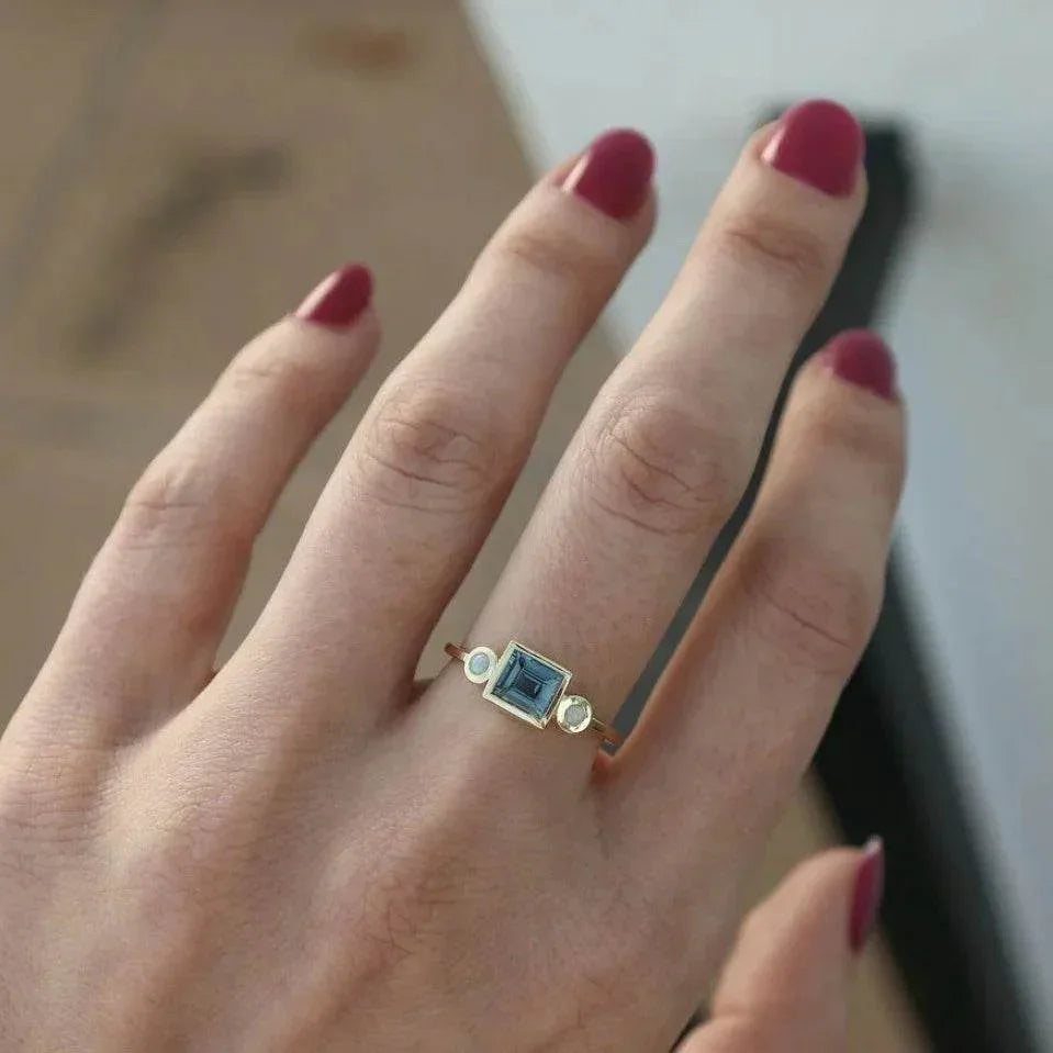 Women's Gold Gemstone Ring Set – 3 Pieces - ZA-Zola