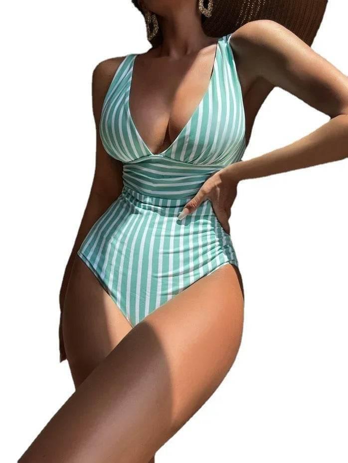 Women's One-Piece Striped Swimsuit – Sexy, Colorful, Flattering Fit - ZA-Zola
