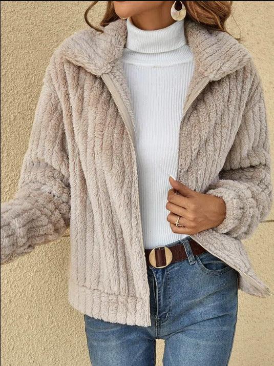 Women’s Fleece Cropped Jacket | Thick Lapel Winter Style - ZA-Zola