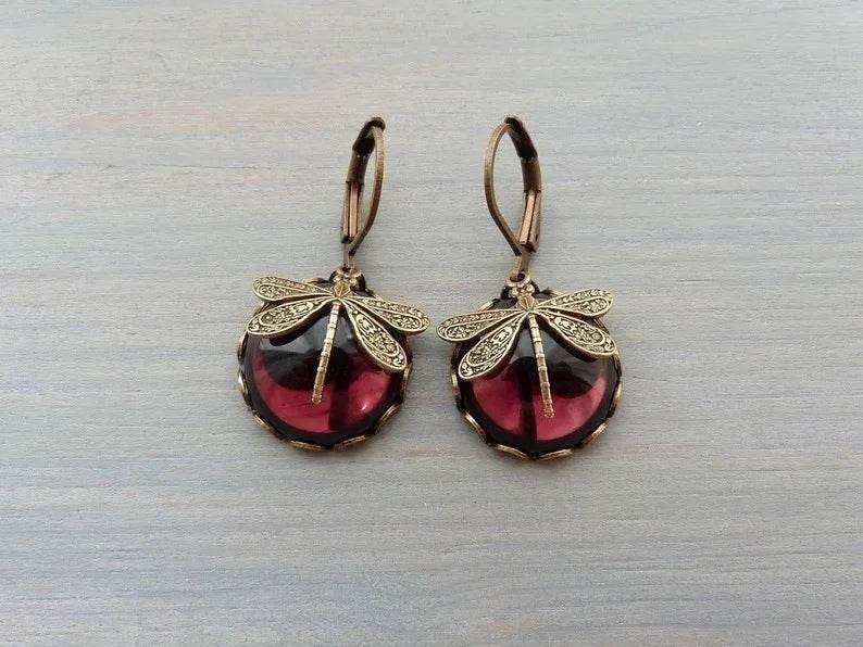 Boho Dragonfly Moonstone Drop Earrings Women - ZA-Zola