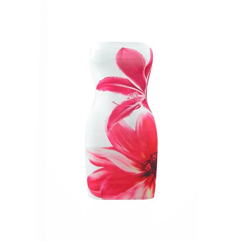Women’s Tube Top Floral Print Slim Sheath Short Dress – Backless Mini - ZA-Zola