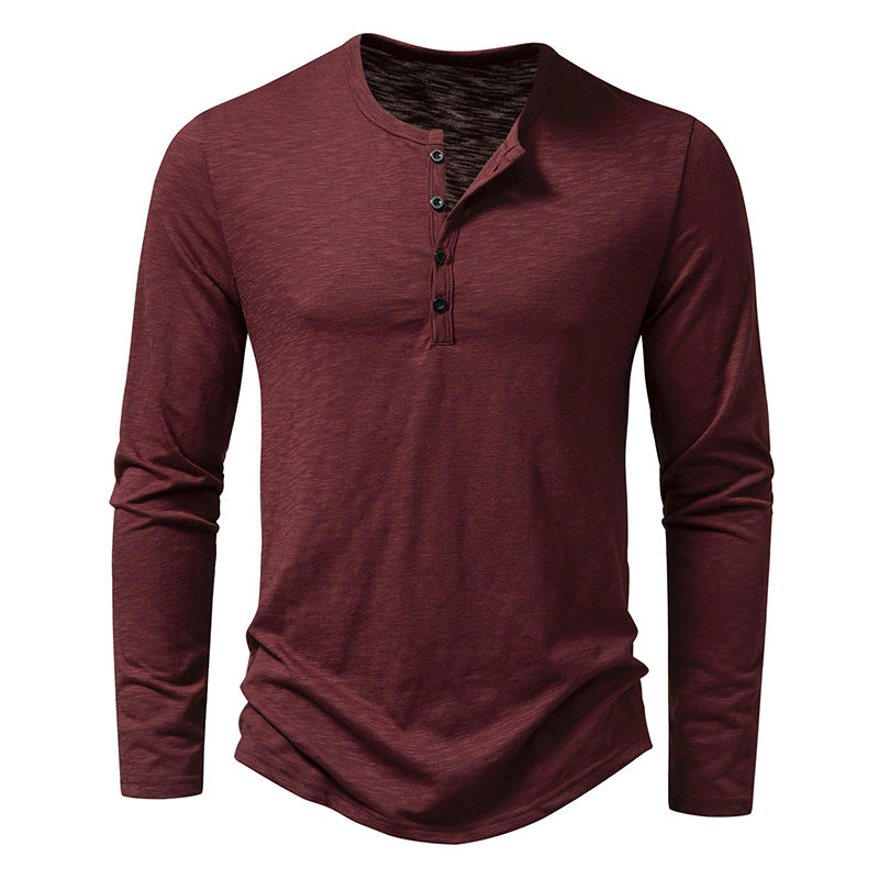 Maroon long-sleeve shirt with a buttoned collar on a white background