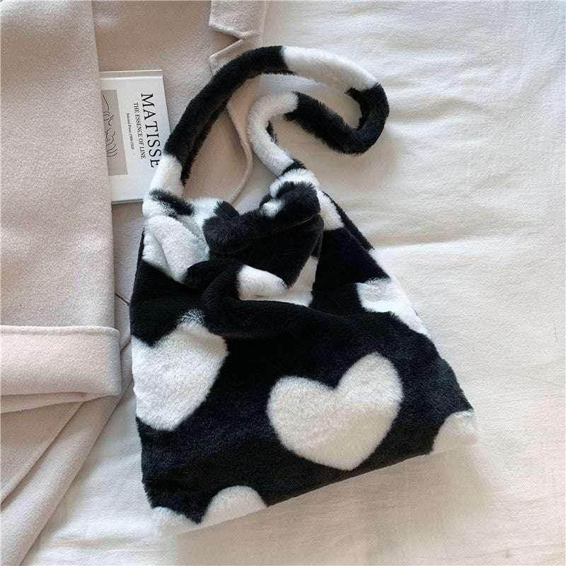 Love Heart Plush Shopping Bag | Winter Shoulder Bag - ZA-Zola