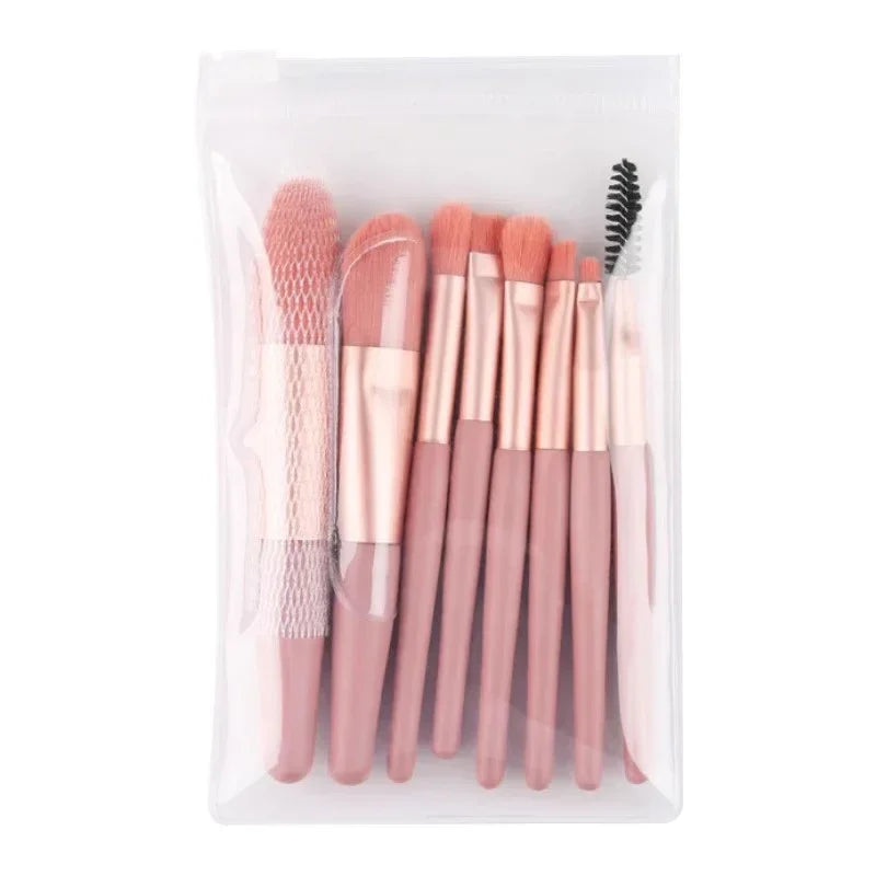 Pink makeup brush set with case, beauty essentials for women, rose gold handles
