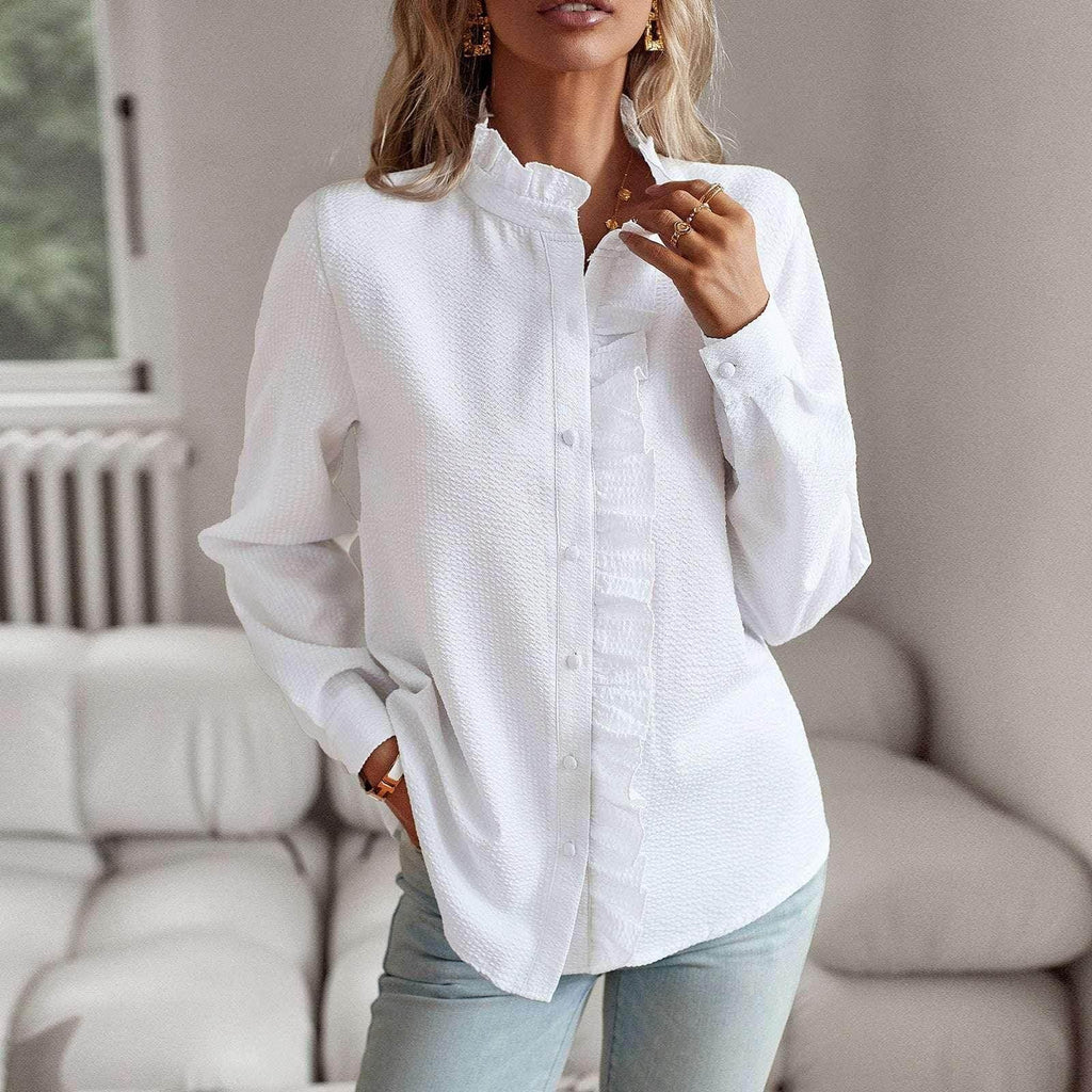 Striped Ruffle Shirt – Elegant Office Blouse - ZA-Zola