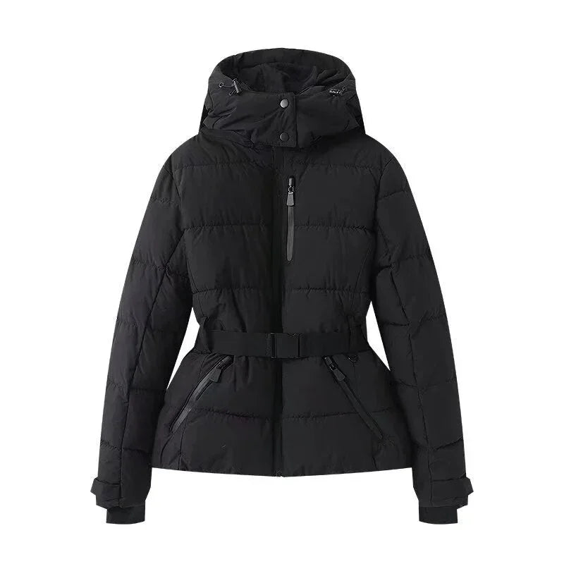 Women Belted Cotton-Padded Jacket – Slim Waist Duck Down Coat - ZA-Zola