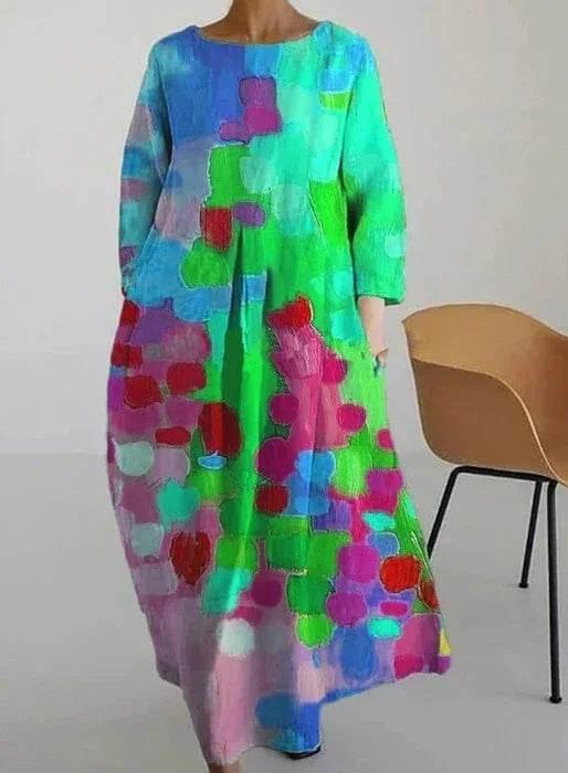 Blue A-Line Printed Dress – Temperament Style - ZA-Zola