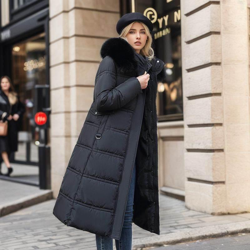 Winter Long Jacket With Fur Hood & Belt for Women - ZA-Zola