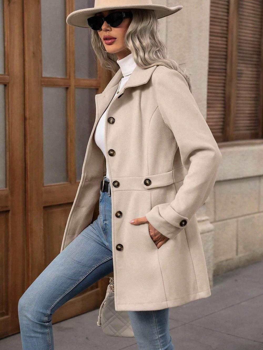 Elegant Women’s Woolen Coat – Mid-Length Jacket - ZA-Zola