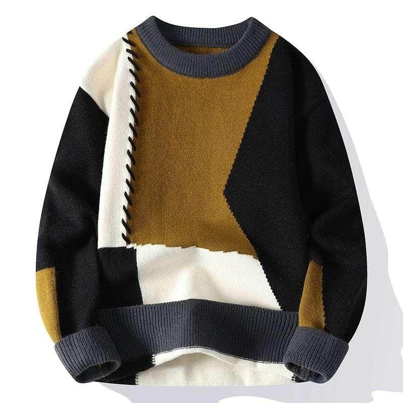 Vintage Men's Patchwork Sweater - Round Neck & Loose Fit - ZA-Zola