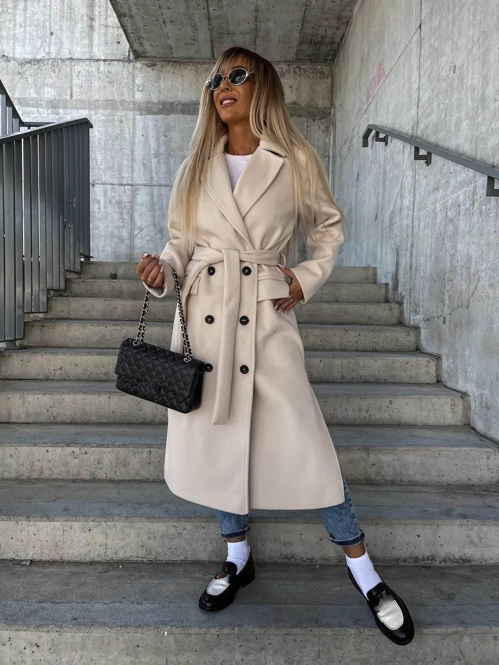 Women’s Double-Breasted Lapel Jacket With Belt Winter Coat - ZA-Zola