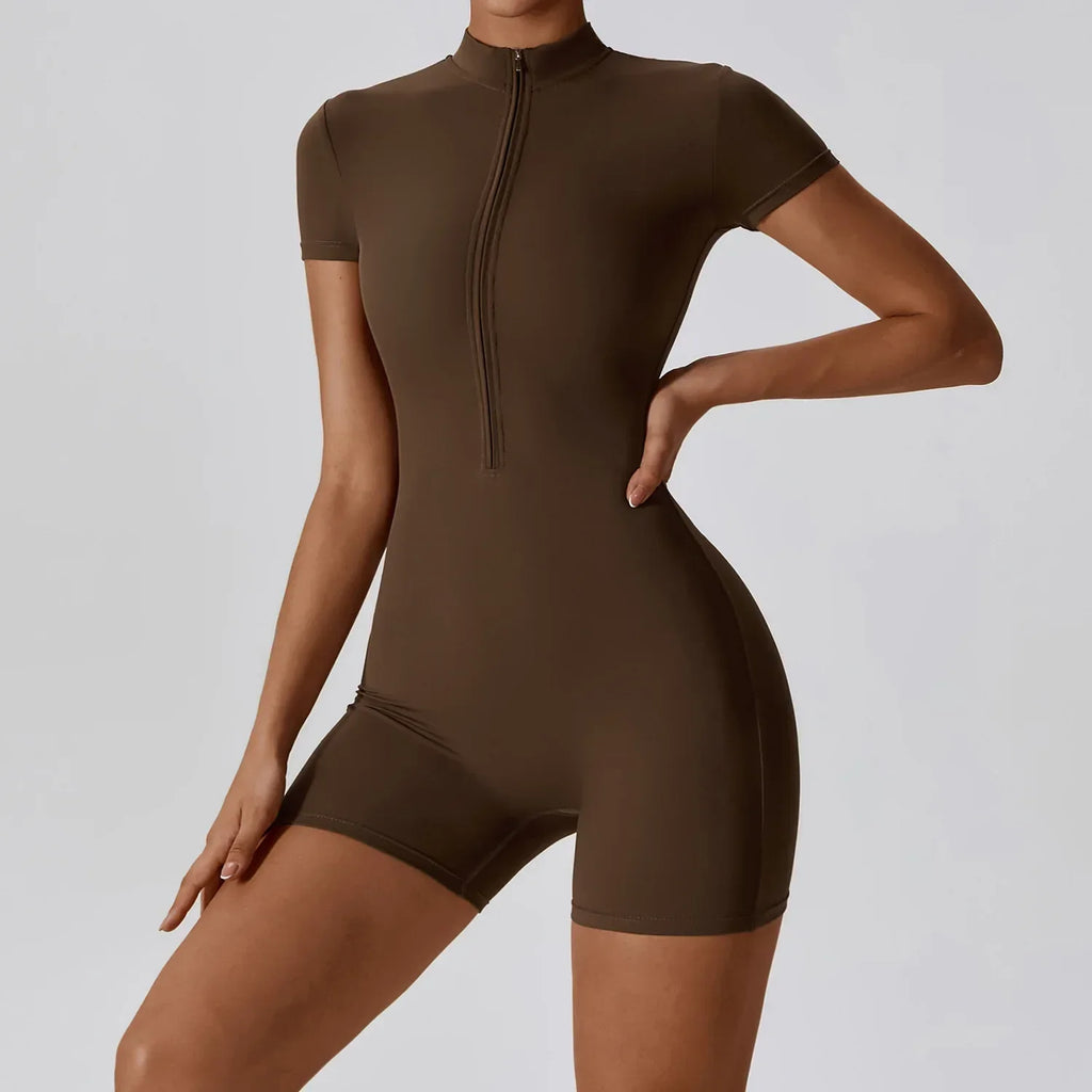 Zipper Short Sleeve Yoga Jumpsuit for Women - ZA-Zola