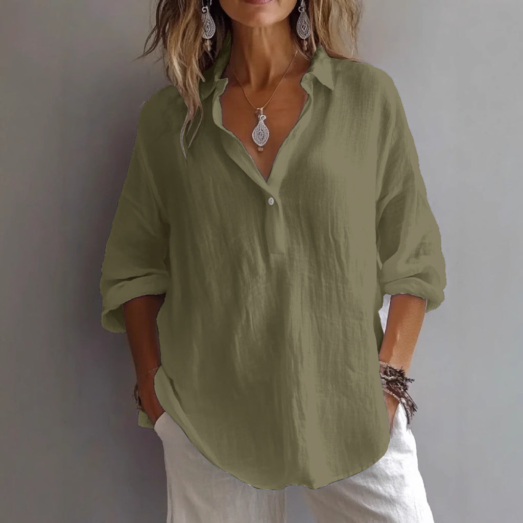 Fashion Loose Lapel Pullover 3/4 Sleeve Casual Shirt