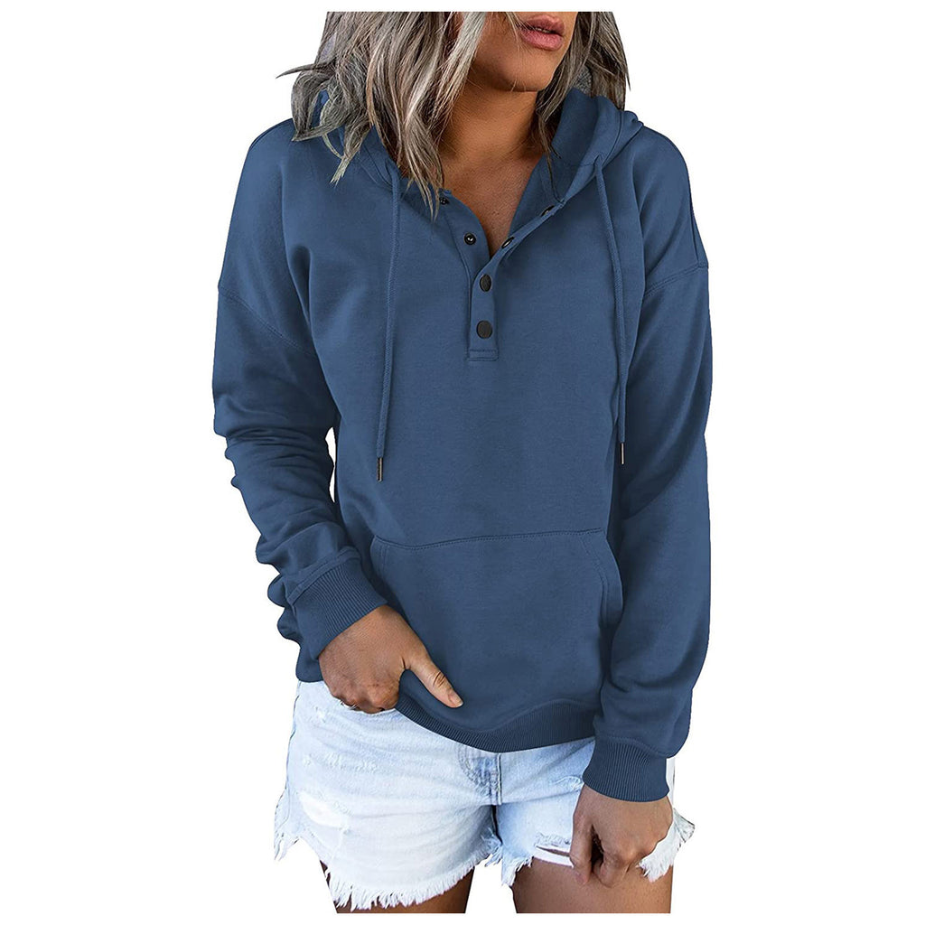 Blue hoodie worn by a person on a white background