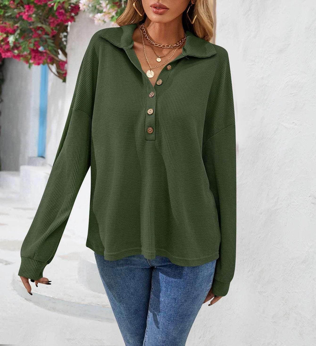 Lapel Button Sweatshirt – Casual Pullover Top - ZA-Zola