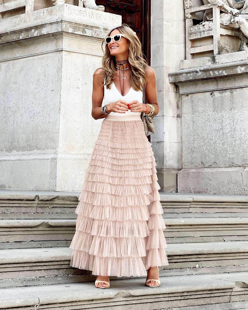 Layered Ruffle Mesh A-Line Skirt for Women - ZA-Zola