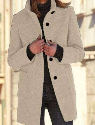 Fashion Stand Collar Woolen Coat with Pockets for Women - ZA-Zola