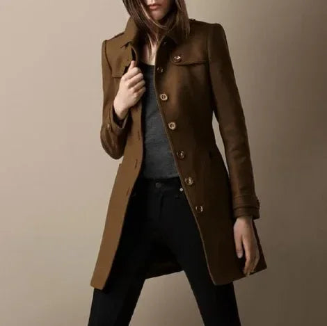 Women’s Double-Breasted Wool Coat – Loose Lined Overcoat - ZA-Zola