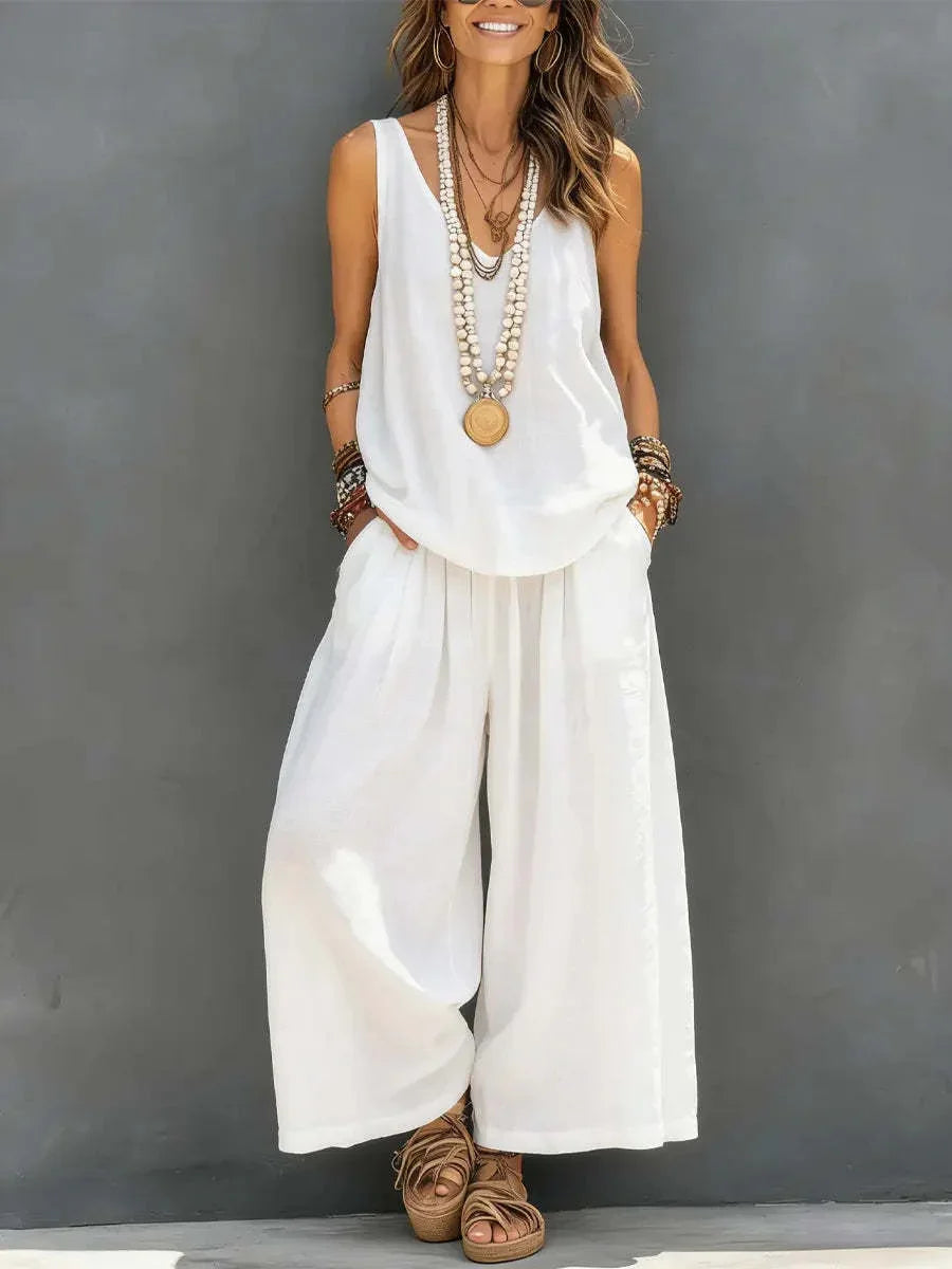 Cotton Linen Sleeveless Casual Set | Holiday Wear