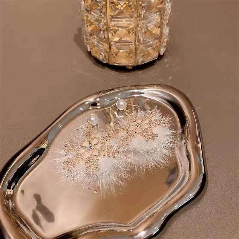 Christmas Snowflake Earrings – Zircon & Pearl Festive Jewelry - ZA-Zola