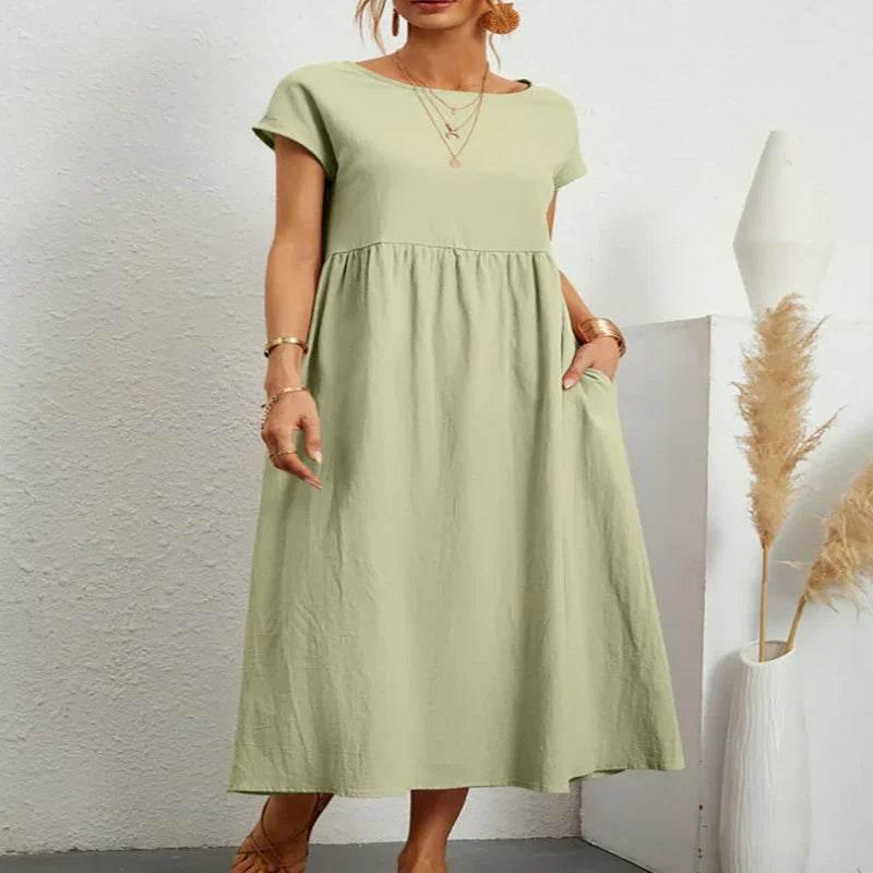 Sleeveless Cotton Linen Pocket Dress – Loose Fit - ZA-Zola
