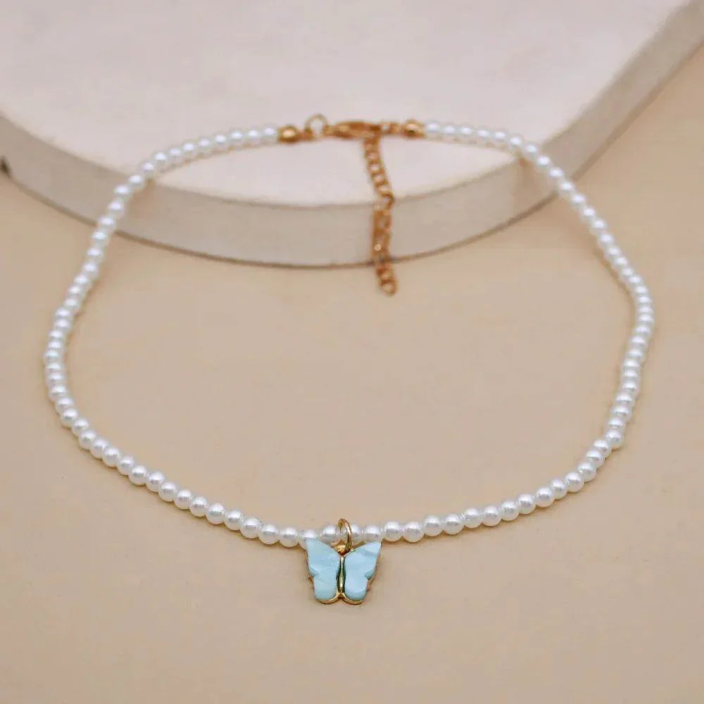 Elegant Pearl Choker with Butterfly Pendant - ZA-Zola