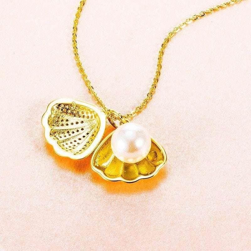Shell Pearl & Rhinestone Titanium Necklace - ZA-Zola