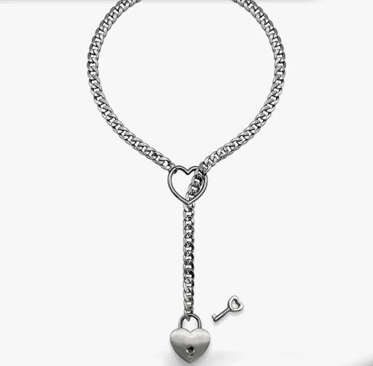 Stainless Steel Lariat Heart Necklace – Punk Rock Style - ZA-Zola