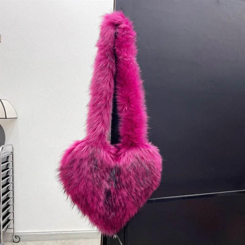 Winter Fleece Heart Shape Bag | Plush Crossbody Handbag - ZA-Zola