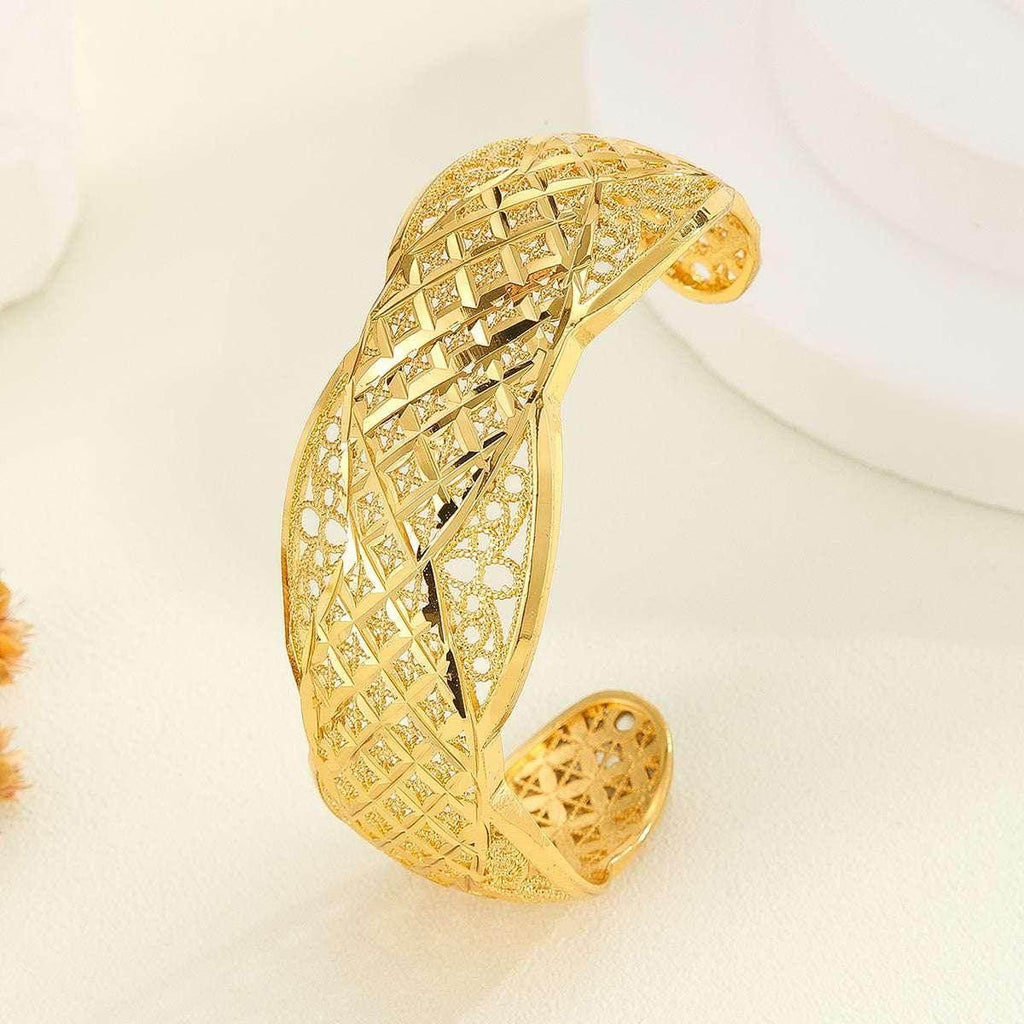 18K Gold Twisted Open Cuff Bracelet for Women - ZA-Zola