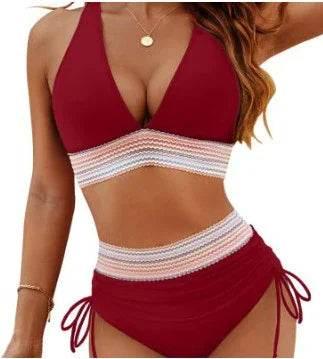 Color Block High-Waisted Drawstring Bikini Set | S–XL - ZA-Zola